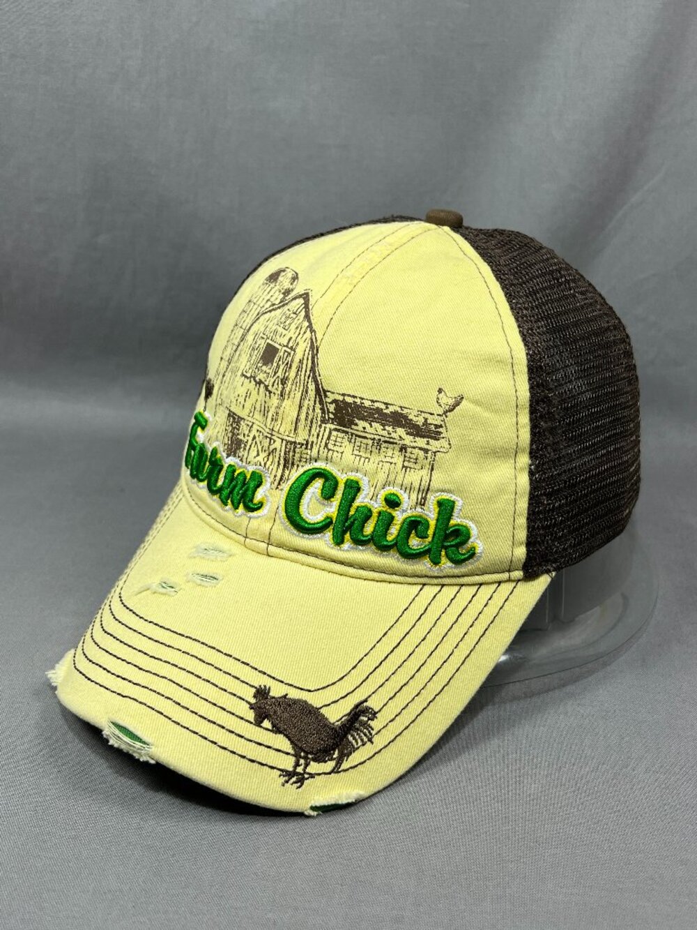 John Deere Farm Chick Trucker Hat Soft Mesh Brown Distressed Snapback Dad Cap
